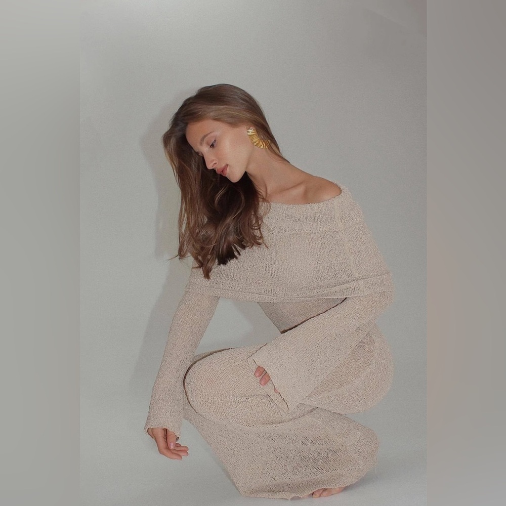 Meshki Marisol Off Shoulder Boucle Maxi Dress